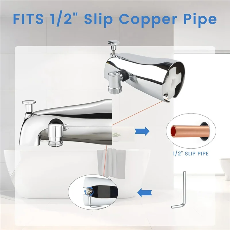 صنبور ABRG-Tub مع محول، صنبور حوض استحمام مع محول دش ومفتاح ربط سداسي يناسب أنبوب نحاسي 1/2 بوصة، 5.3 بوصة
