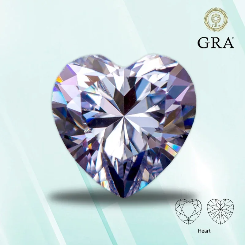 

Moissanite Stone Lavender Color Heart Shape VVS1 Pass Diamond Tester Charms Top Jewelry Making Materials with GRA Certificate