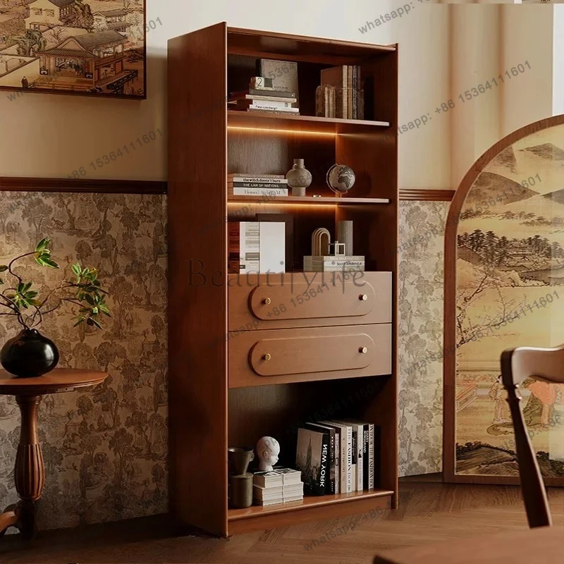 

Solid wood retro bookcase antique home floor rack living room display cabinet