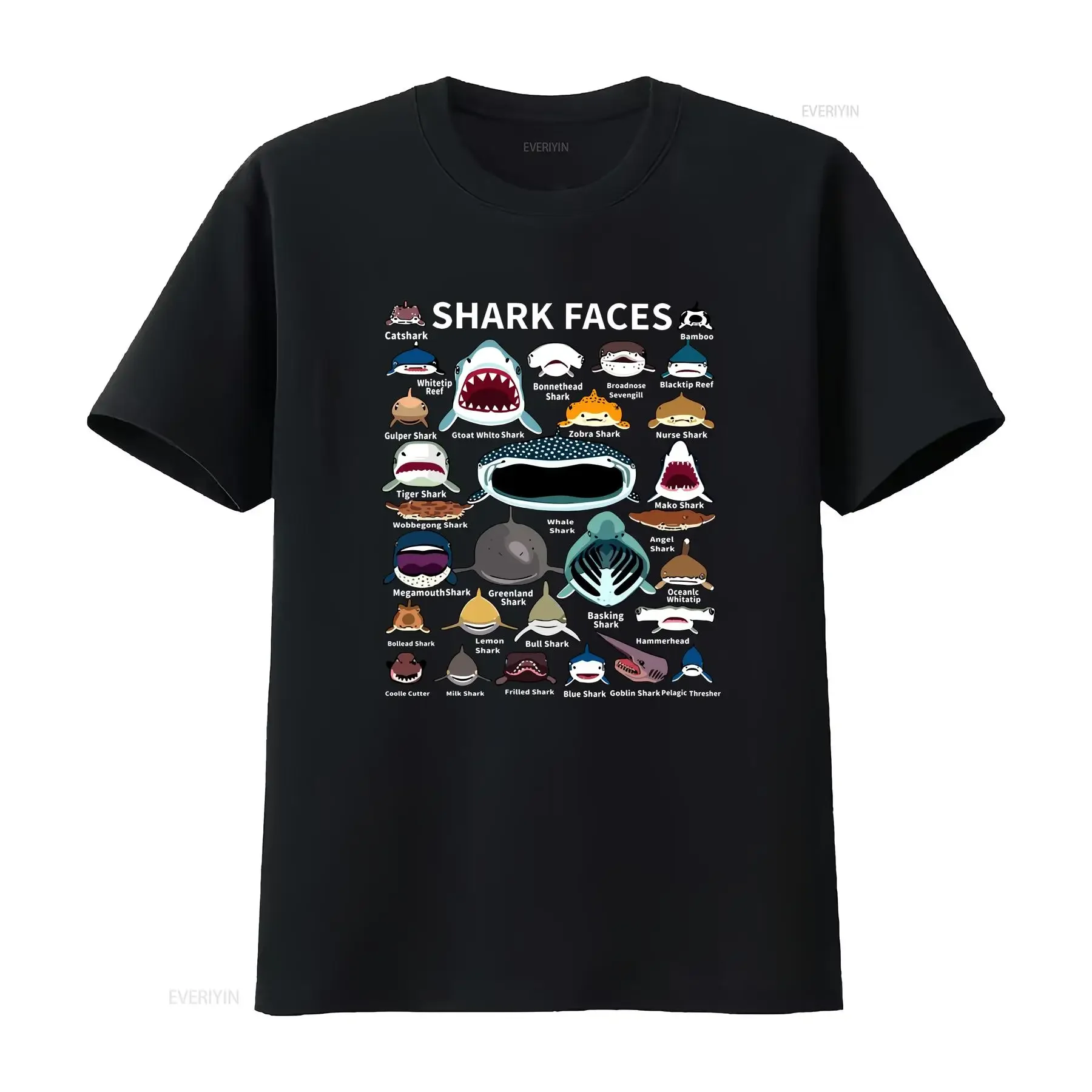 

Shark Faces Classic T Shirt Funny Sharks Marine Life Lover Men's Cotton vintage Washed fashion Stylish Casual Unisex streetwear