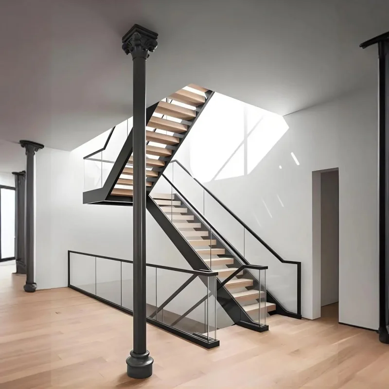 custom.Outdoor Staircase Powder Coated Black Metal Stair Straight Stairway Rotating Staircase Waterproof Metal Gavanizing Stairs
