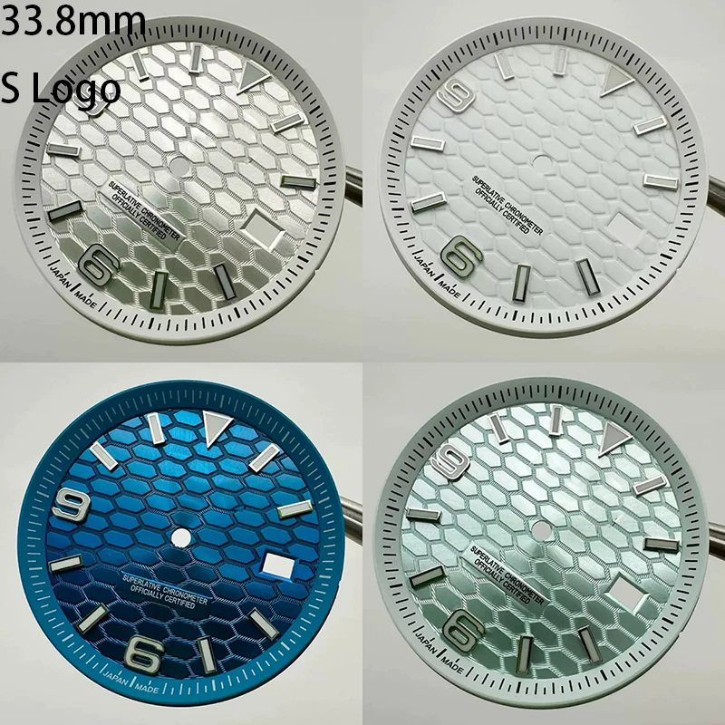 33.8mm NH35 다이얼 S 로고 NH35/NH36 자동 무브먼트 수직 라인 시계 액세서리에 적합한 멸균 벌집 다이얼