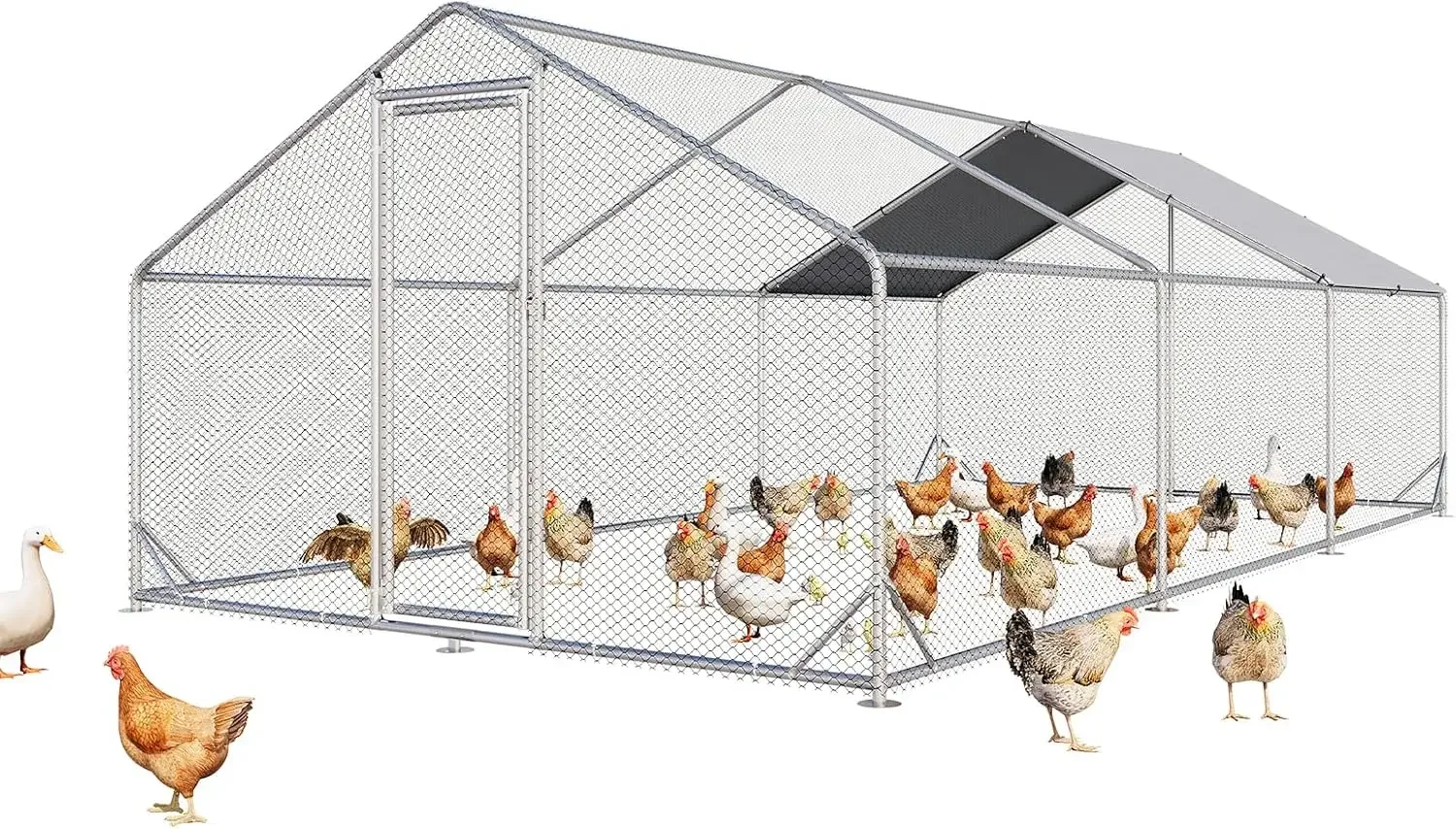 

Large Metal Chicken Coop, Outdoor Chicken Runs for Yard with Cover, Spire Roof Hen House Enclosure with Security Lock, Walk-in C