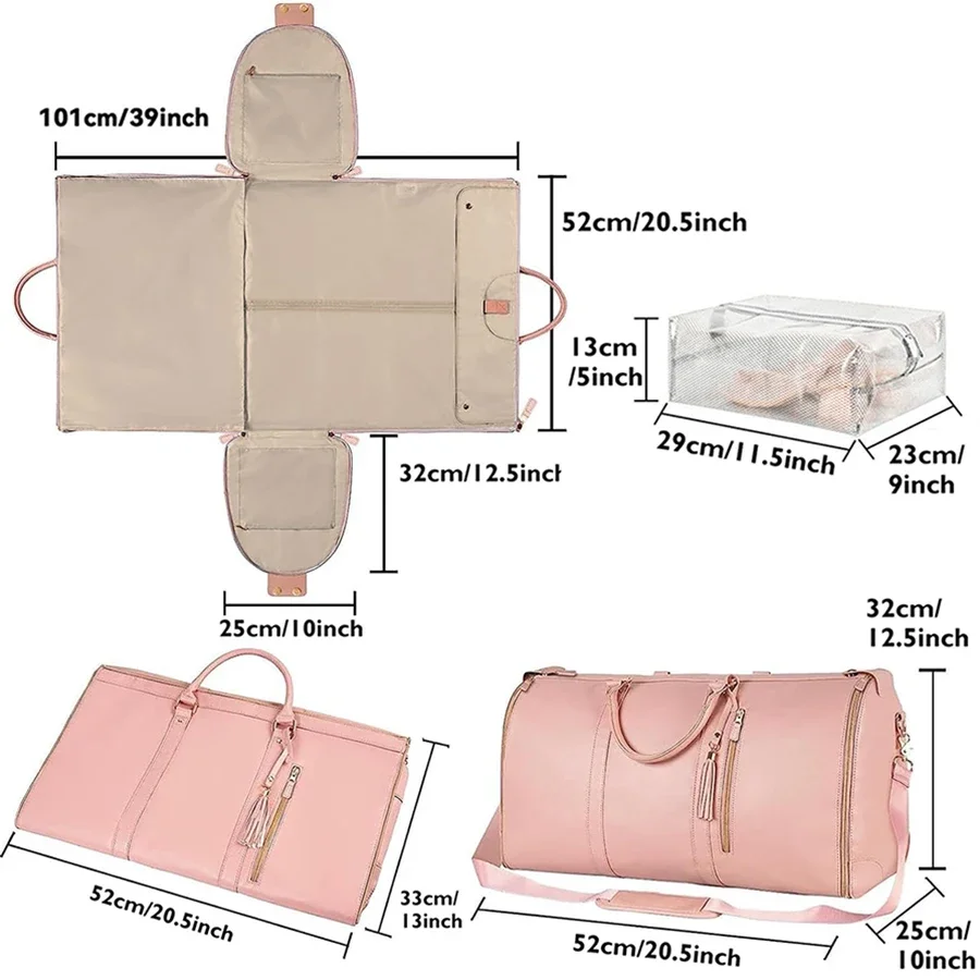 Bolsa de ropa de PU para llevar, bolso de almacenamiento de traje plegable de moda, gran capacidad, 55L, impermeable, multibolso de fin de semana,