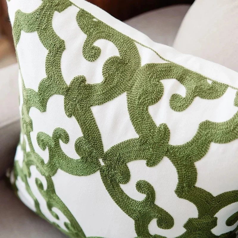 Complementi Arredo Casa Emboridered Fodere Per Cuscini Verde Geometrica Tela di Cotone Suqare Ricamo Copertura Del Cuscino 45x45cm