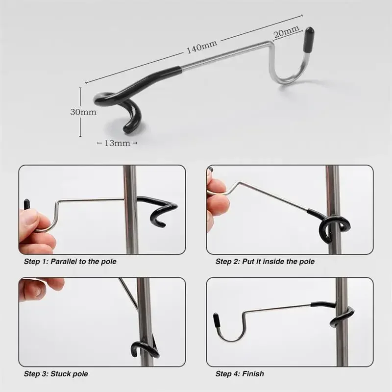 1PC Outdoor Camping Light Pole Hooks Stainless Steel Tent Pole Hooks Multi-functional Hooks Camping Equipment Pig Tail Style