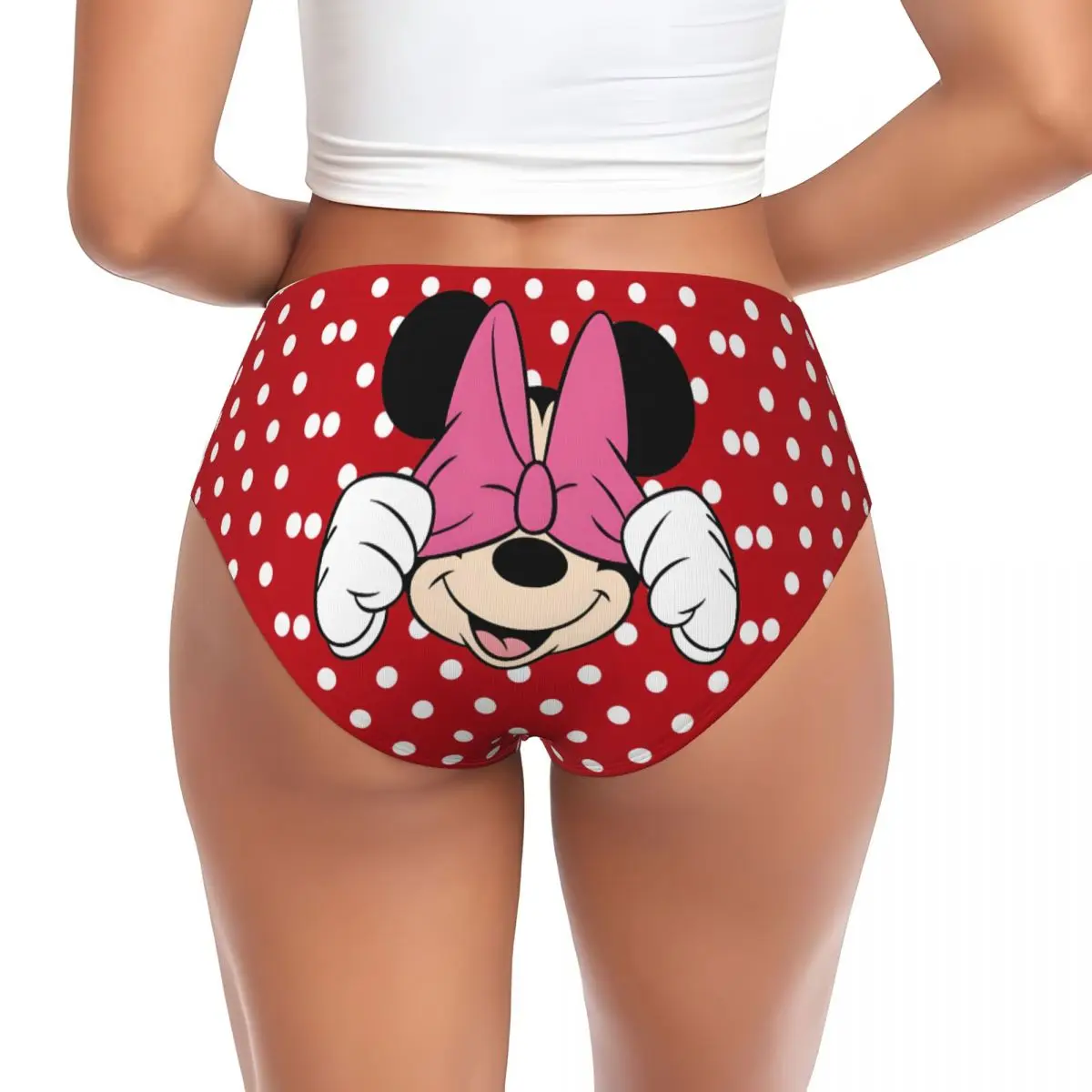 Calcinha breve feminina personalizada dos desenhos animados da Minnie, roupa íntima macia do Mickey Mouse
