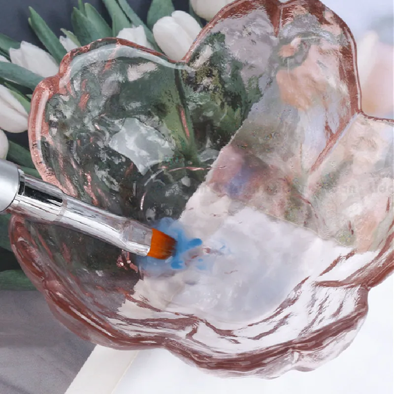 Nail Crystal Glass Pen Washing Acrylic Powder Dappen Dish Liquid Clean Bowl Cup Pink Glass Nail Palette Bowl Rhinestone Storage