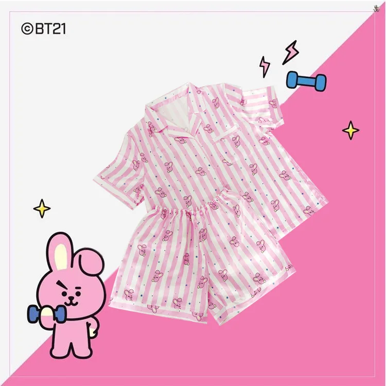 2024 Summer New Bt21 Kawaii Anime Girl\'s Pajamas Short-Sleeved Thin Section Cute Bt21 Home Clothes Two Piece Set Girl Gift