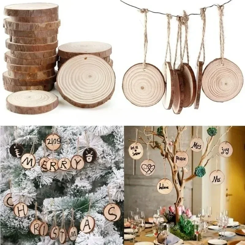 10Pcs Wedding Party Decorations Christmas Ornaments Natural Round Wood Sliced Home Decorate Tea Cup Insulation Mat DIY Crafts