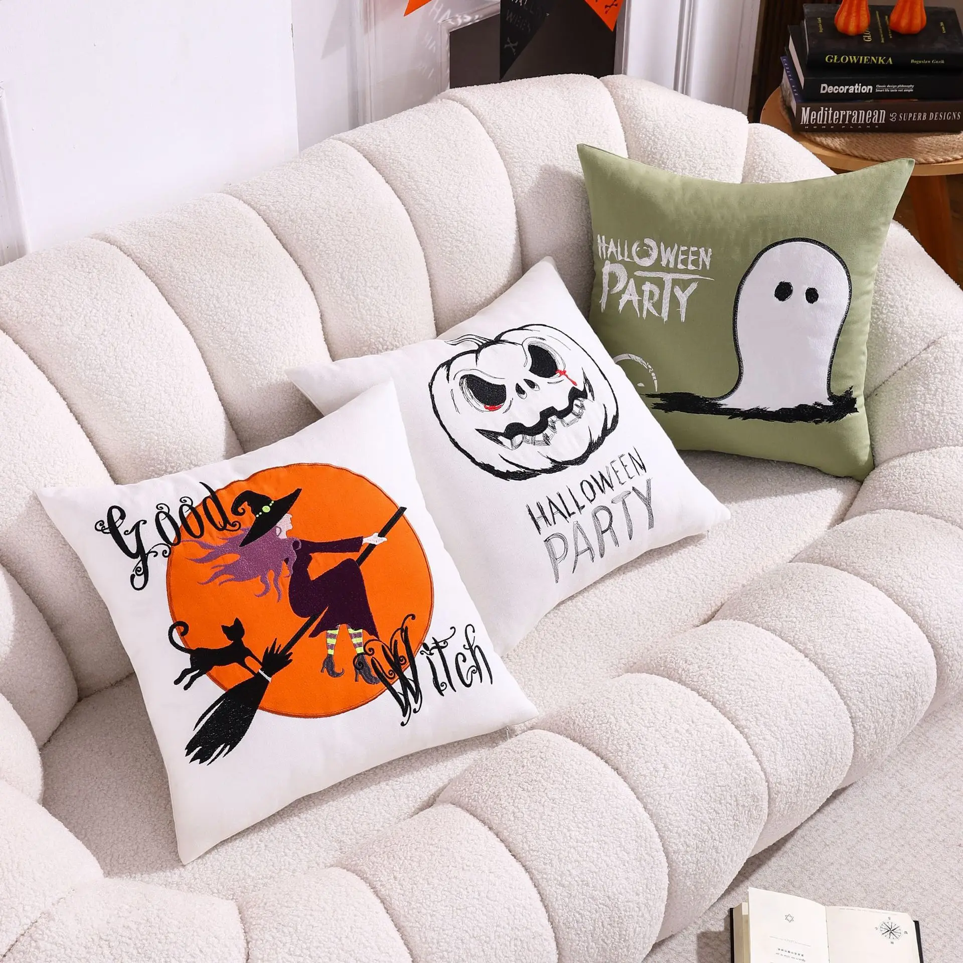 Cross-border Export Halloween Decorative Pillowcase With Pumpkin Embroidery In Stock