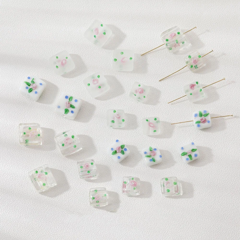 8PCS Square Glaze Glass Beads Frosted White DIY Necklace Bracelet Jewelry Material Accessories Making Supplies