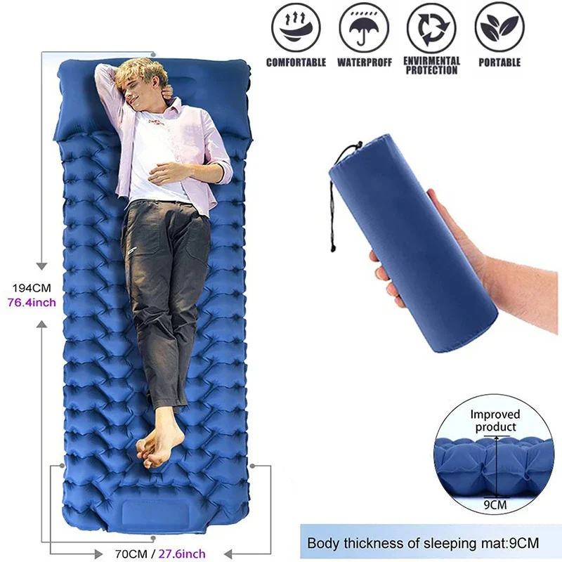 

Outdoor Camping Mat Sleeping Pad Inflatable Mattress with Pillows Ultralight Air Mat Built-in Inflator Pump Travel Hiking