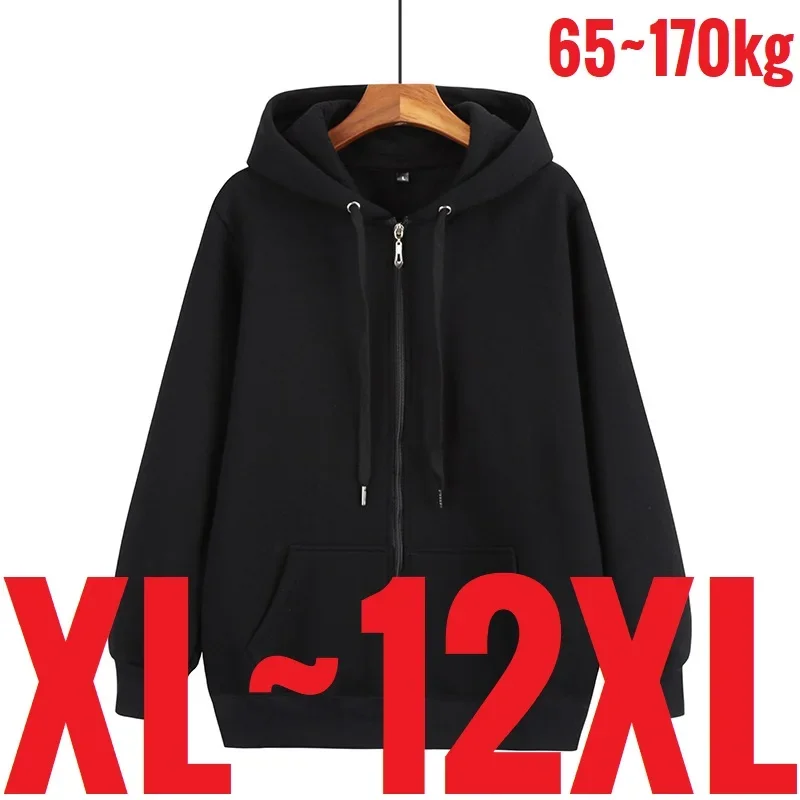 2024 New in Men\'s Hooded Shirt Zipper Up Long Sleeve Male Hoodie Men Autumn Winter Cotton Fleece Big Size Supper Plus Large 12XL