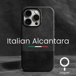 Magnetic ALCANTARA Case for iPhone 15 Pro Max 14 Luxury Supercar Suede Artificial Leather Phone Cases Cover