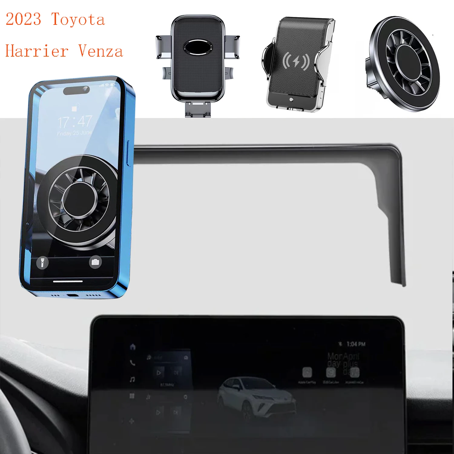 For 2023 Toyota Harrier Venza Magnetic Car Phone Holder gps Screen Fixed Base Fast Wireless Charging Mobile Phone Mount