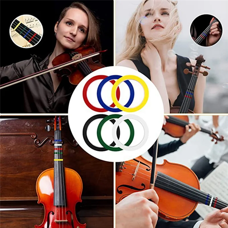 AD45 6 แพ็คไวโอลินฟิงเกอร์บอร์ดเทป, เทปเชลโล่เครื่องดนตรีเทปนิ้วเทปไวโอลินสำหรับผู้เริ่มต้น (6 สี)
