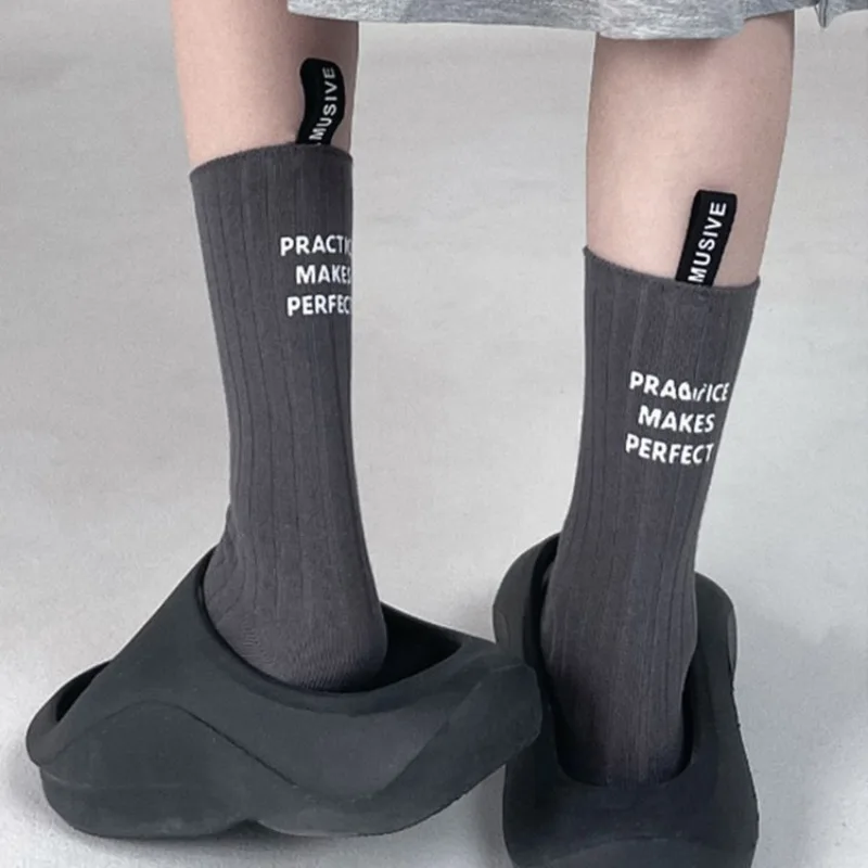 Spring Autumn New Style Cotton Stockings - Back Label Letters - Women's and Men's Couple Sport Mid-Calf Stockings