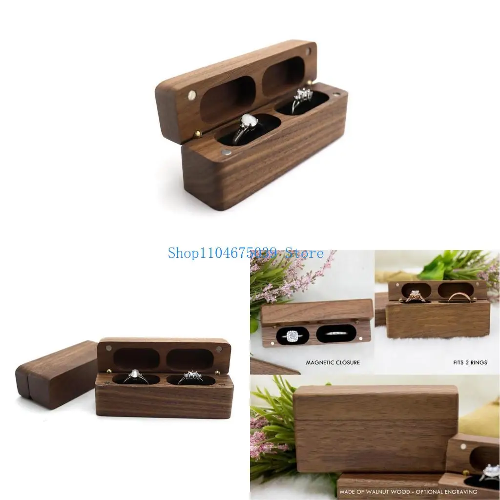 

5asd Wedding Ring Holder Box Walnut Modern Ring Holder for 2 Ring Ceremony Rustic Ring Box for Double Ring Storage for C