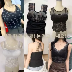 고급스러운 멀티 스타일 여성용 캐미솔, 화려한 다이아몬드 및 비즈 장식 패드 베스트 일체형 속옷 탑