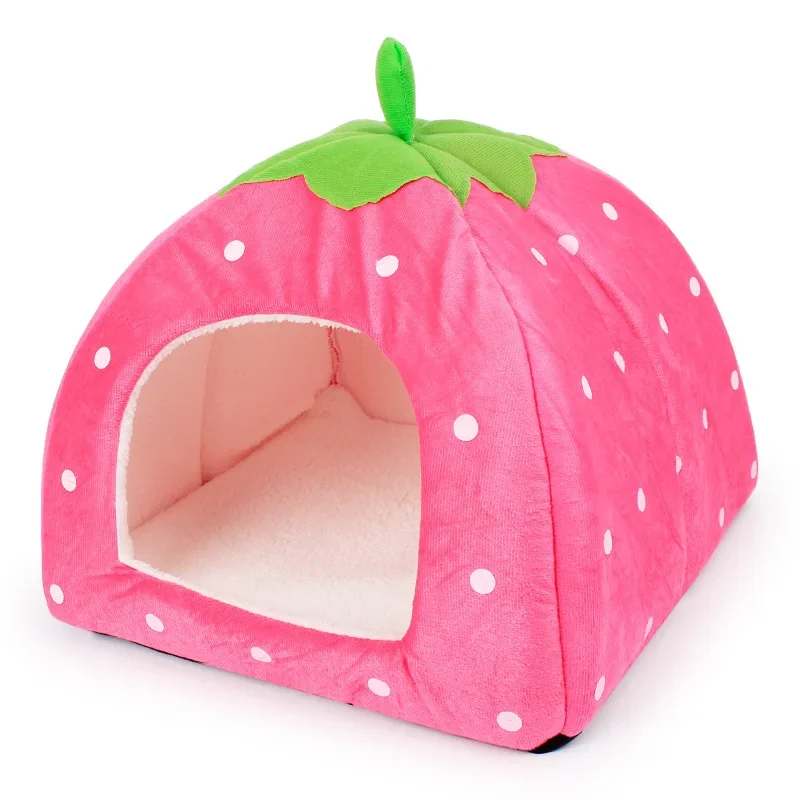 Autumn Winter Machine Washable Cotton Four-color Optional Small Medium Sized Pet Puppy Kitten Warm Soft  Dog Strawberry Pet Nest