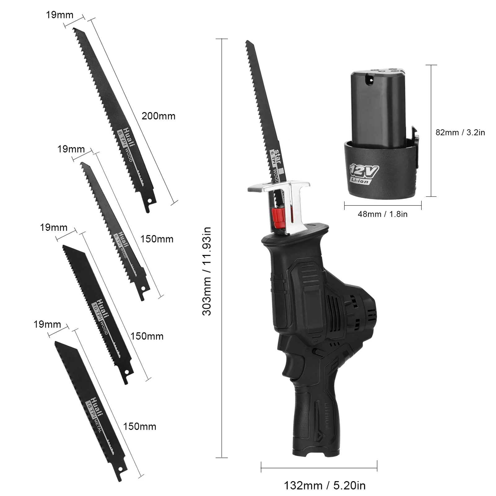 Sierra recíproca portátil para exteriores, sable recargable de alta potencia con 4 hojas para cortar madera, hierro, hoja de plástico