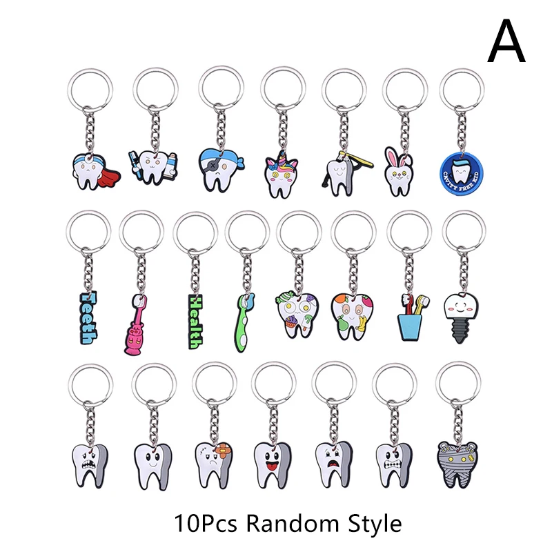 10 stuks willekeurige tandvormige sleutelhanger model simulatie sleutelhanger mode sleutelhanger cartoon schattige meisjes kinderen cadeau hanger tanden sleutelhanger - afbeelding 1
