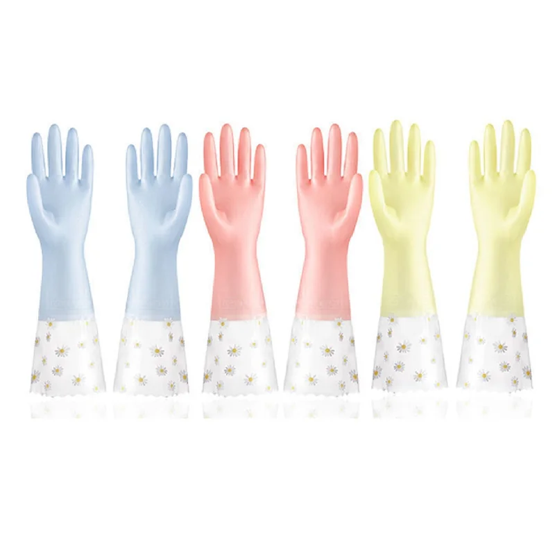 Dishwashing Cleaning Gloves 3 Pairs - Reusable Rubber Gloves Non-Slip Laundry Kitchen Gardening Household Gloves 42CM
