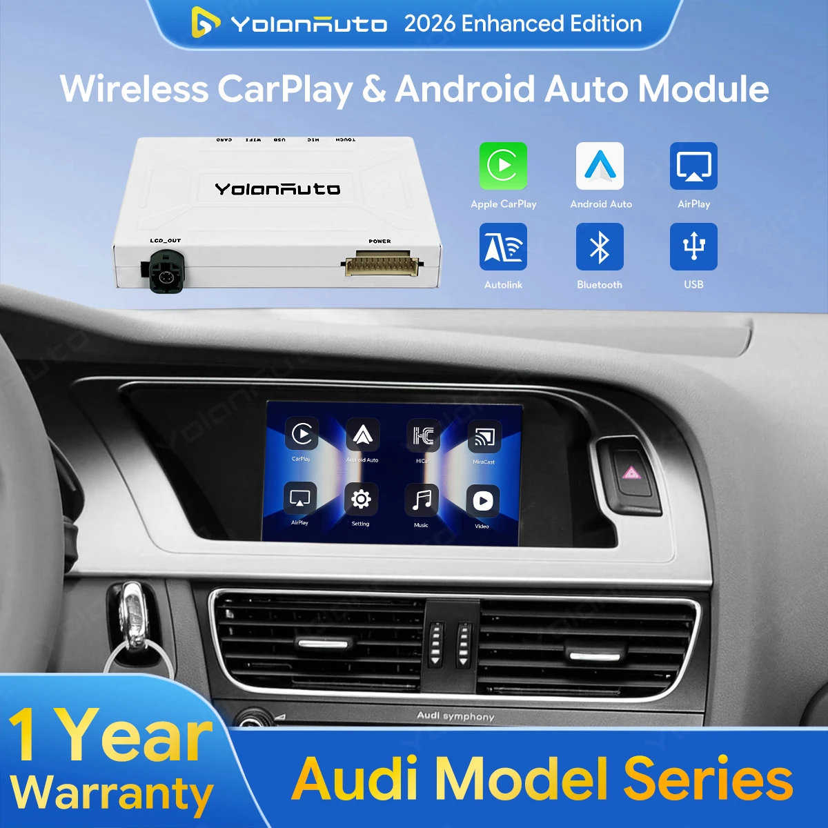 YolanAuto Wireless Carplay Decoder Wireless Android Auto Module for Audi 2003-2009 MY with MMI 2G Mirrorlink Airplay GPS  MUSIC