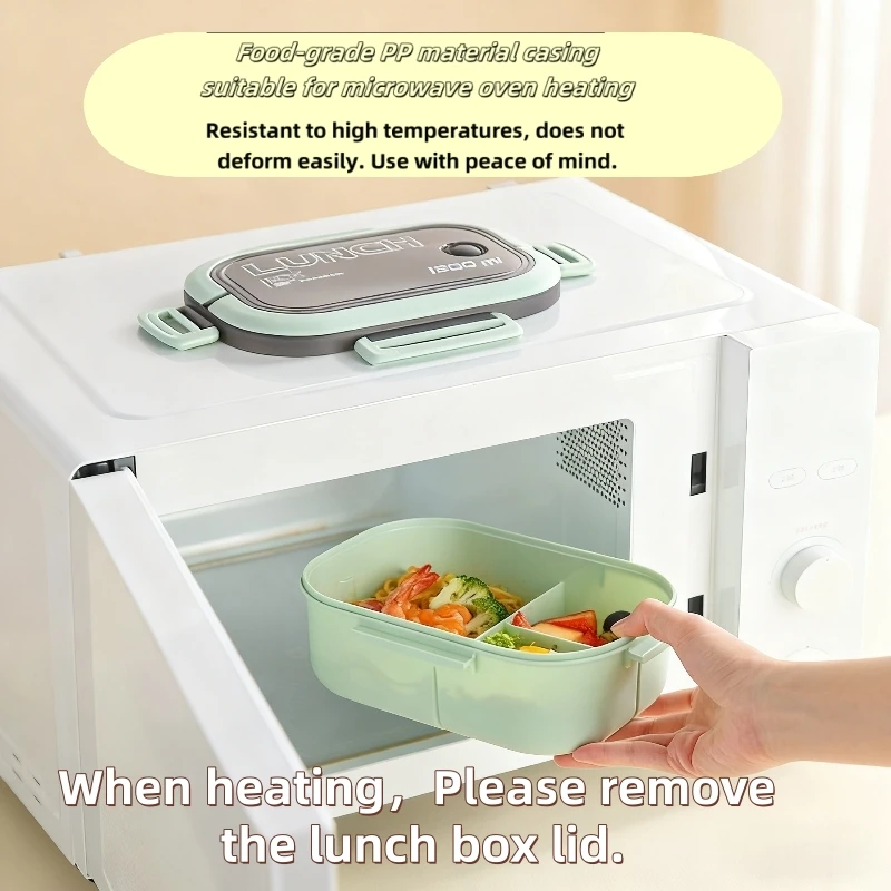 صندوق غداء بينتو محمول بطبقة مزدوجة مقاوم للتسرب مع أدوات مائدة وميكروويف وحاوية طعام آمنة للأطفال والمطبخ والنزهات المدرسية #5