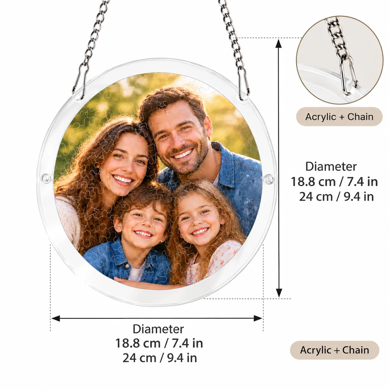 Custom Image Round Acrylic Puzzle Ornament Personalized Jigsaw Hanging Pendant Wall Window Decor Suncatcher Creative Friend Gift