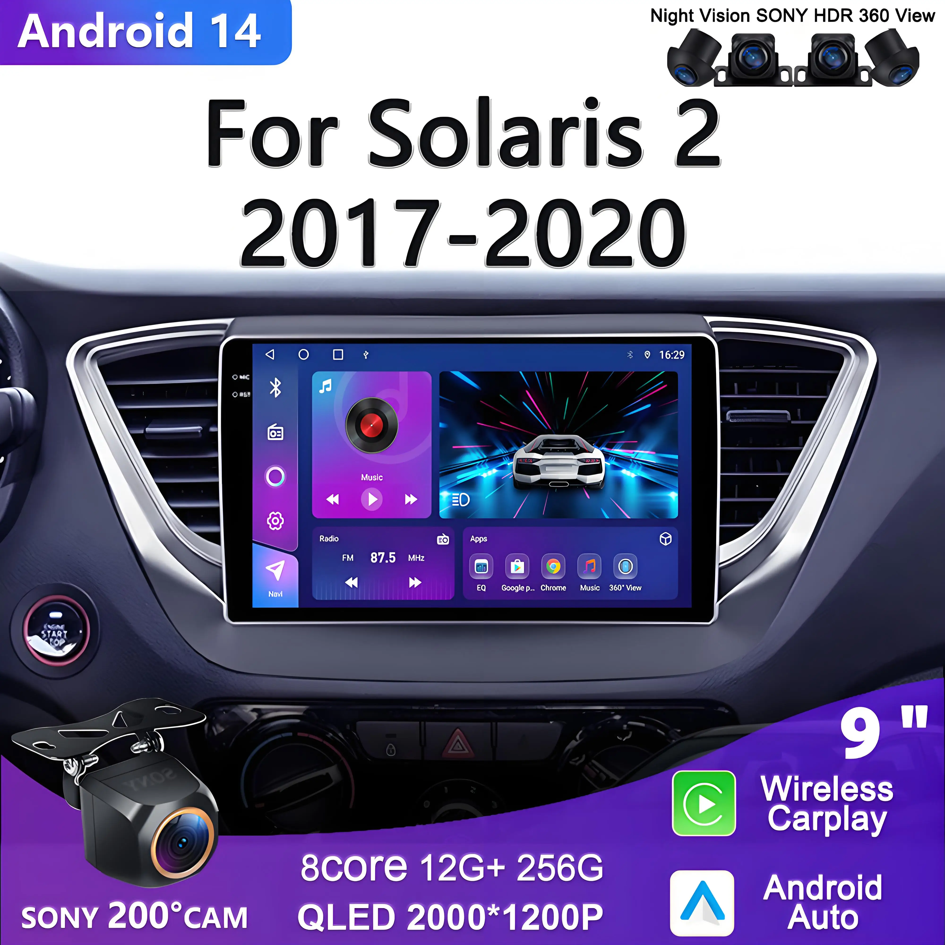 

2K Incell Screen Android 14 Carplay For Hyundai Solaris 2 2017-2020 Navigation GPS Android Auto Screen Stereo No 2din DVD Car