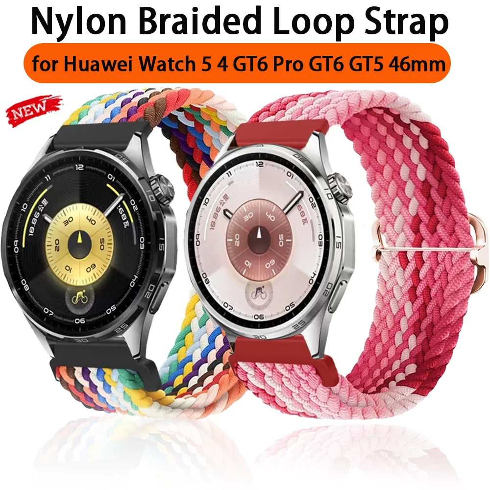 Нейлоновый плетеный ремешок 20/22 мм для Huawei Watch 5 4 GT6 Pro GT6 GT5-4-3 46 мм Эластичный ремешок Amazfit Active 2 BIP 6 Balance 2 Браслет