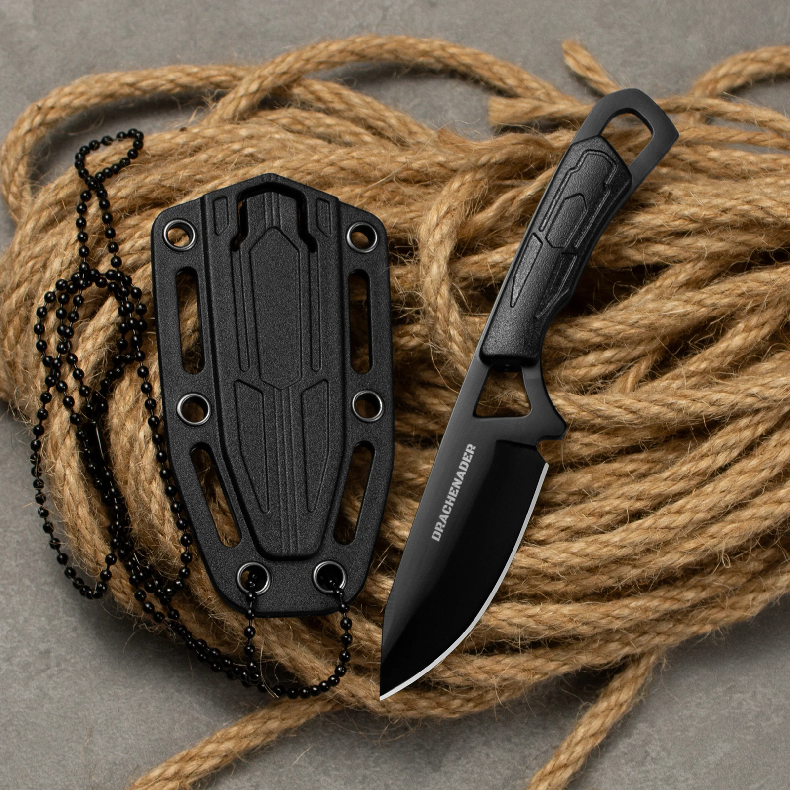 Small Tactical Neck Knife Hunting Fixed Blades Knife Full Tang With a Plastic Sheath And Neck Chain For Camping Fishing EDC