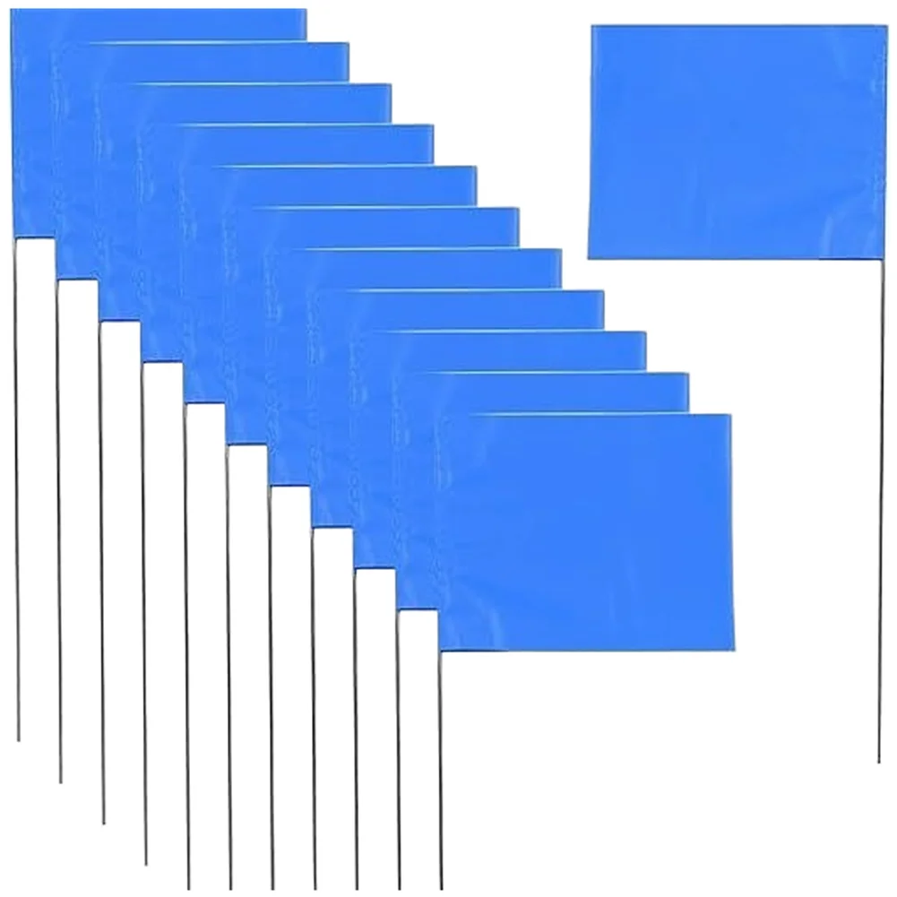 100pcs PVC Signal Flags Red Blue with 38cm Stainless Steel Poles for Utility Locating and Temporary Site Marking