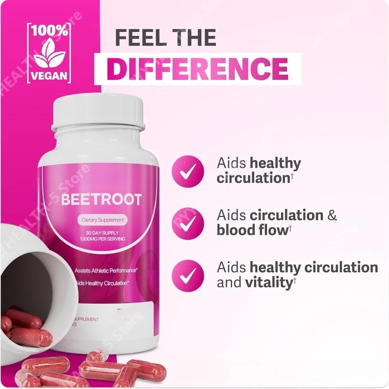 

Organic Beet Root Capsules-1300mg Beet Root Powder Aids Healthy Circulation & Vitality Non-GMO Beet Root Supplement 60 Capsules