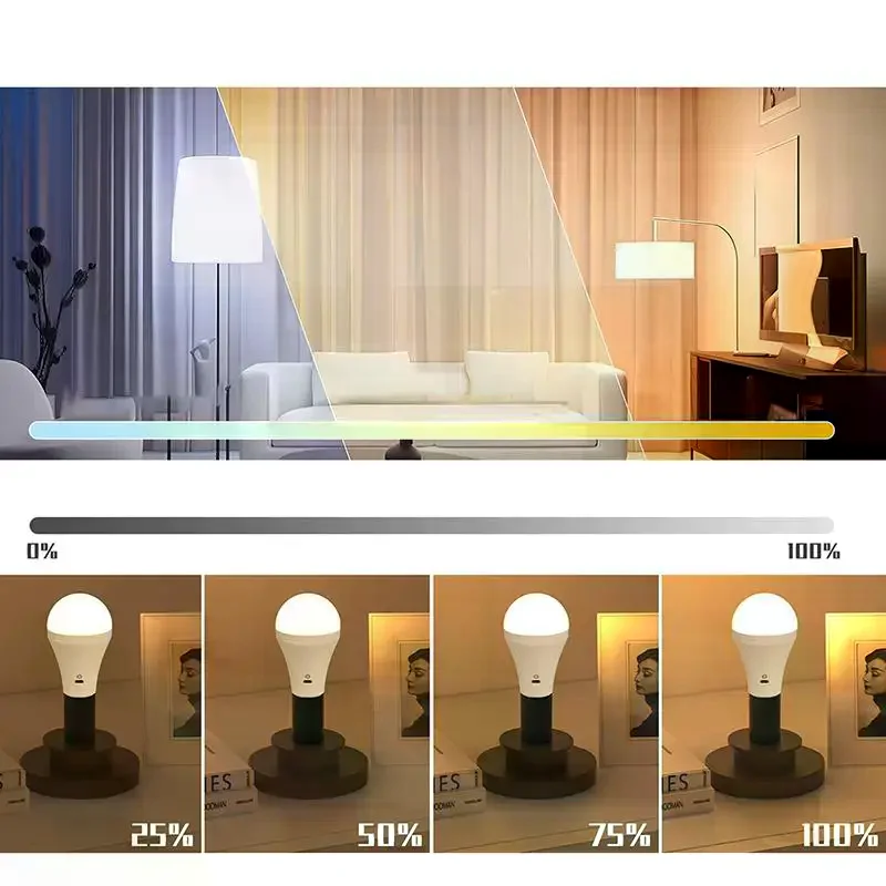 

E26/E27 Cordless USB Rechargeable Light Bulb With Remote Control 2000mAh Battery Operated Light Bulb For Lamps, Dimmable/Timer