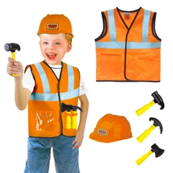 Construction Worker Costume for Boys, Pretend Builder Career Outfit for Kids, Role Play Dress Up for Halloween and Christmas