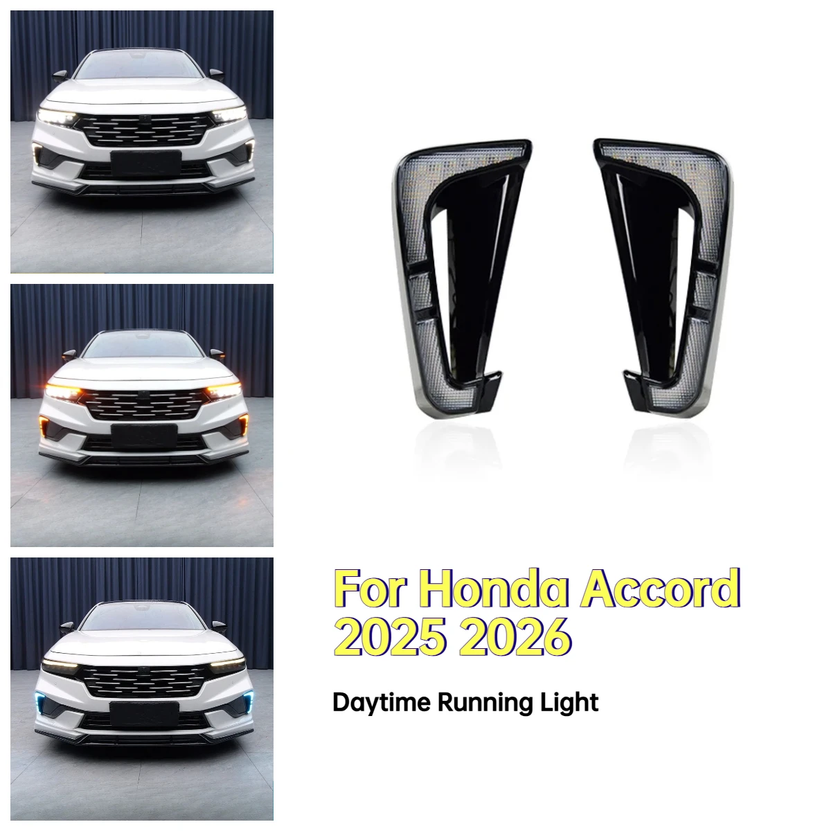 For Honda Accord 2025 2026 Car LED Daytime Running Lights Front Bumper Fog Lamp Modified Dynamic Turn Signal DRL 12V Daylight