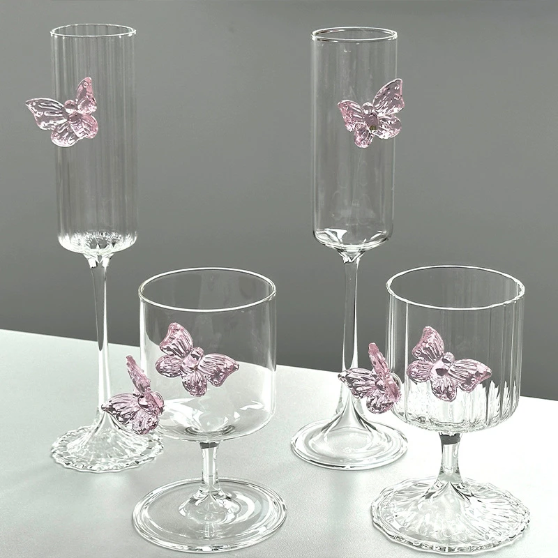 Glass Decanter Pink Butterfly Decor Elegant Goblet Wine Decanter Home Party Women\'s Wine Glass Dining Table Kettle Drinkware