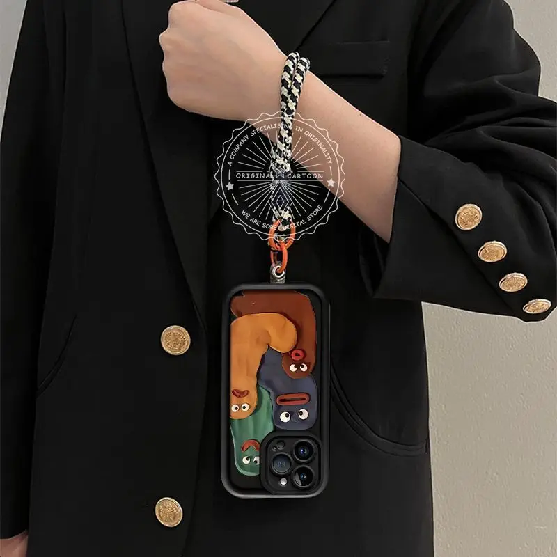 Phone Case Originality High-end Feeling, Four Eyed Bug Suitable for IPhone 16promax15 14 13 12 11 X XS XR XSMax with Lanyard