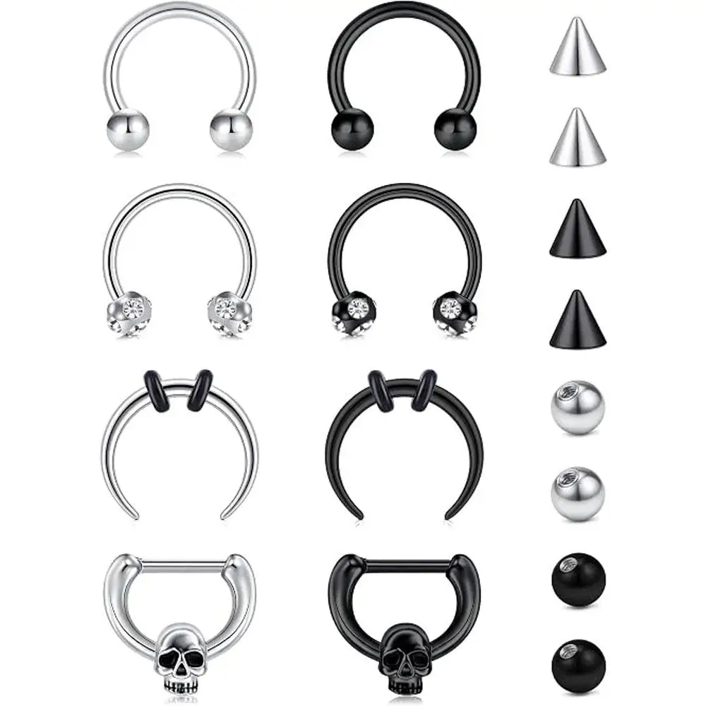 16Pcs Set Septum Ring 16G Stainless Steel Eyebrow Piercing Captive Bead Ring Septum Fashion Nose Rings Hoop for Men Women