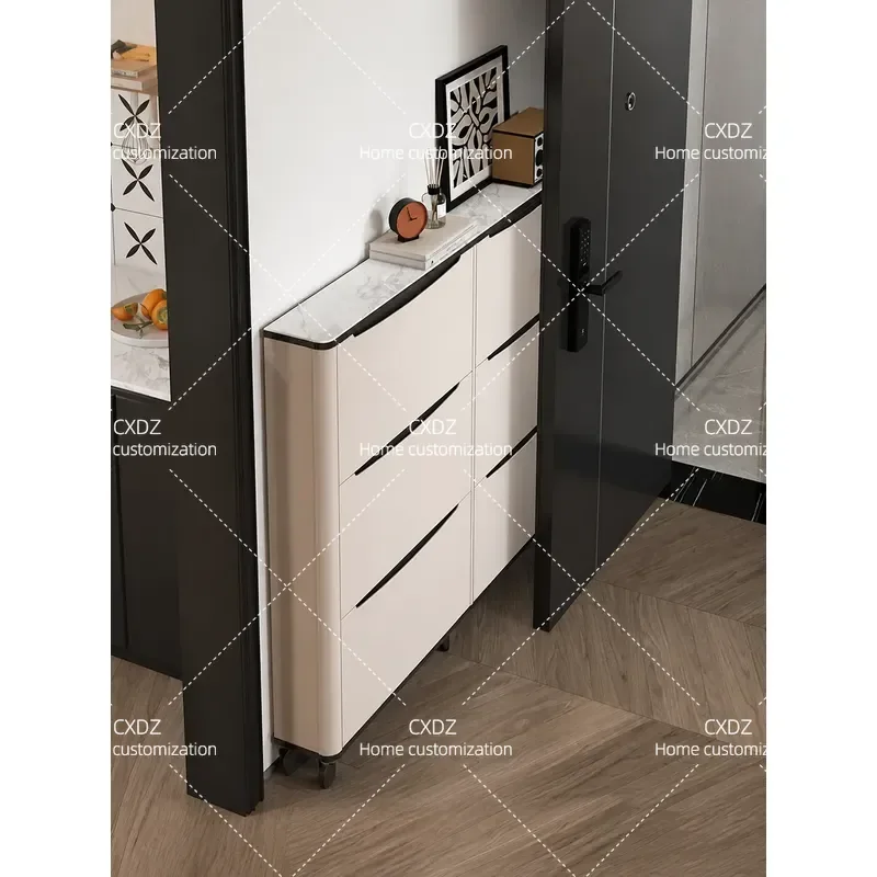 Ultra Thin Shoe Cabinet Small Narrow Entryway Storage Tipping Bucket Modern Simple Design for Apartment Door Space Saving