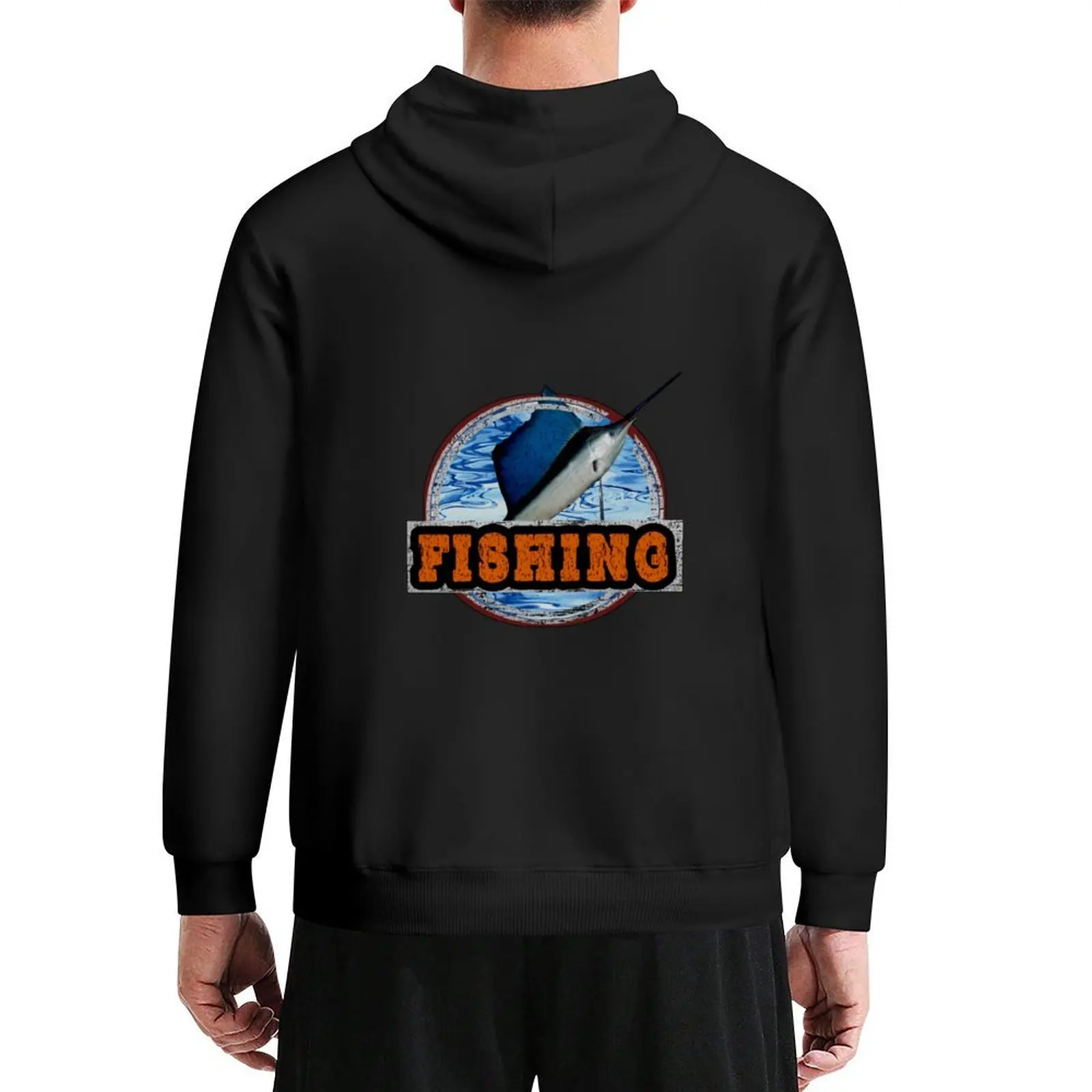 Fishing logo T shirt design, Hoodie male clothes korean clothes men clothing autumn new hooded tee