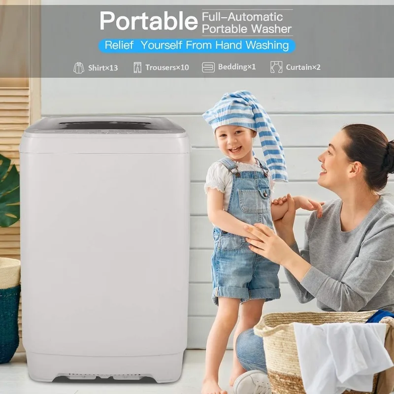 17.8Lbs Capacity Portable Washer 2.4 Cu.ft Full-Automatic Compact With Drain Pump,10 Wash Programs 8 water levels (Grey,17.8LBS)