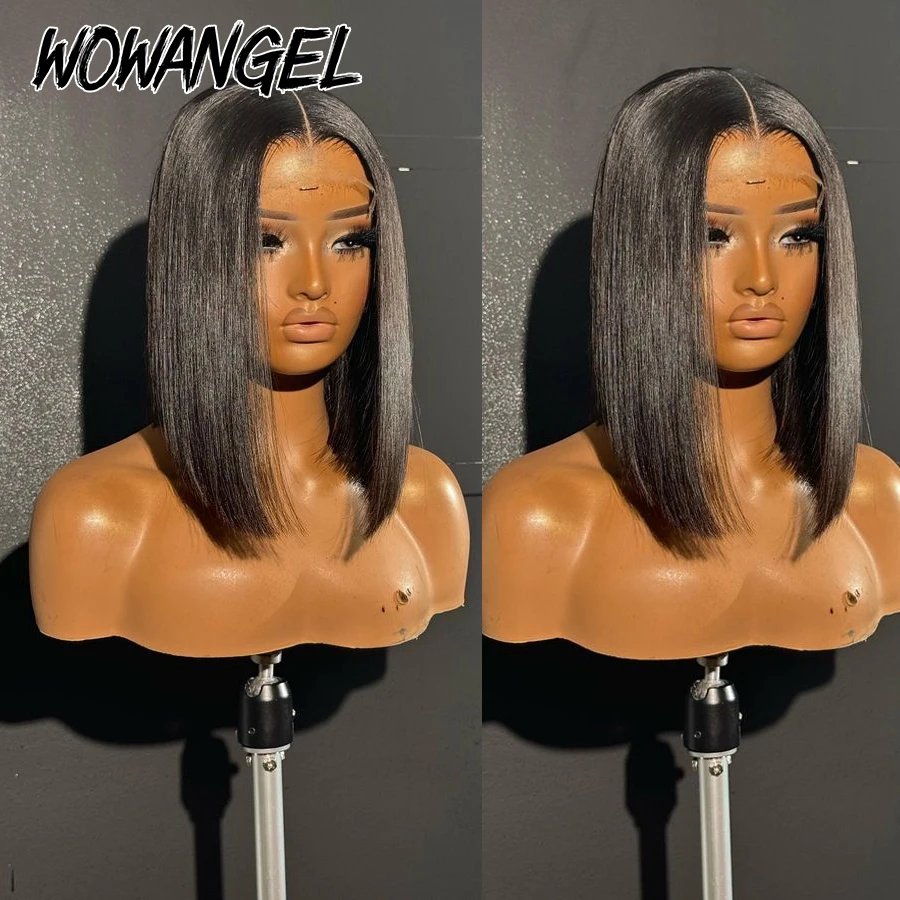 Wow Angel Straight Short Bob 5x5 HD Lace Closure Wig Ready to Go Glueless Human Hair Wigs Undetectable PrePlucked Wigs for Woman