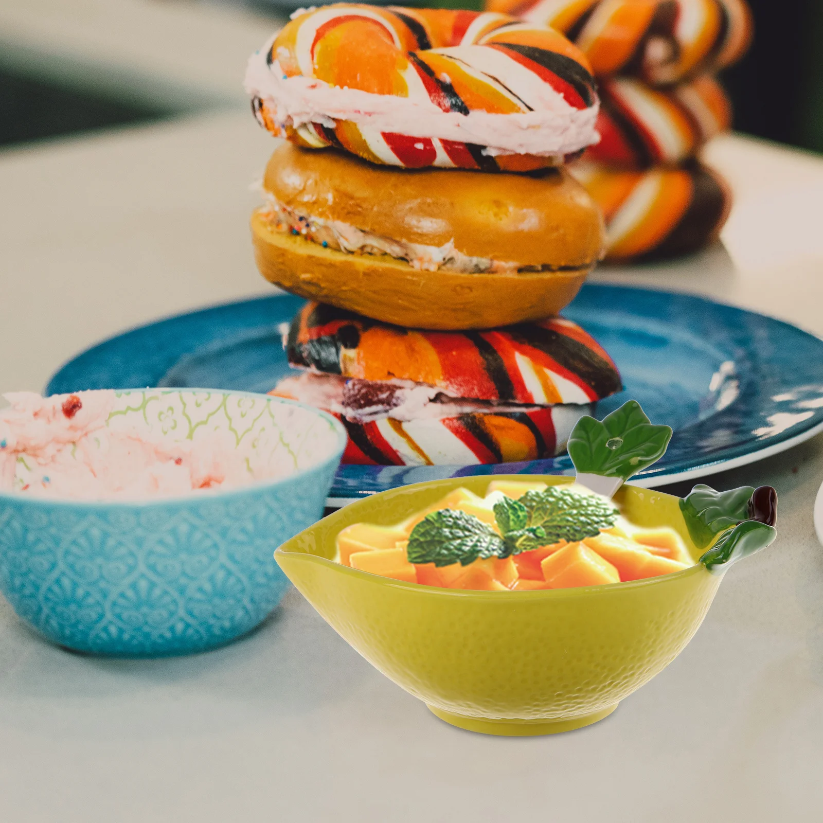 

Ceramic Lemon Tableware Bowl Decorative Pattern Design Chic Creative Versatile Kitchen Salad Dessert Serving Container Reusable