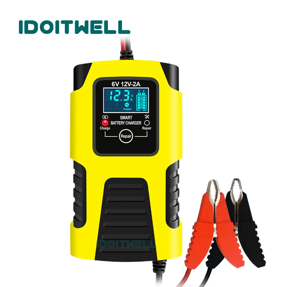 Новейшее зарядное устройство для мотоциклетных аккумуляторов 6 В 12 В 2 А, универсальное автоматическое импульсное зарядное устройство для свинцово-кислотных аккумуляторов 6 В 12 В