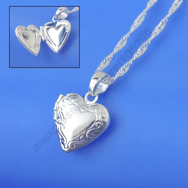 Retails One PC Necklace Genuine 925 Sterling Silver Color Jewelry Case Frame Small Heart & Big Heart Pendant Necklaces