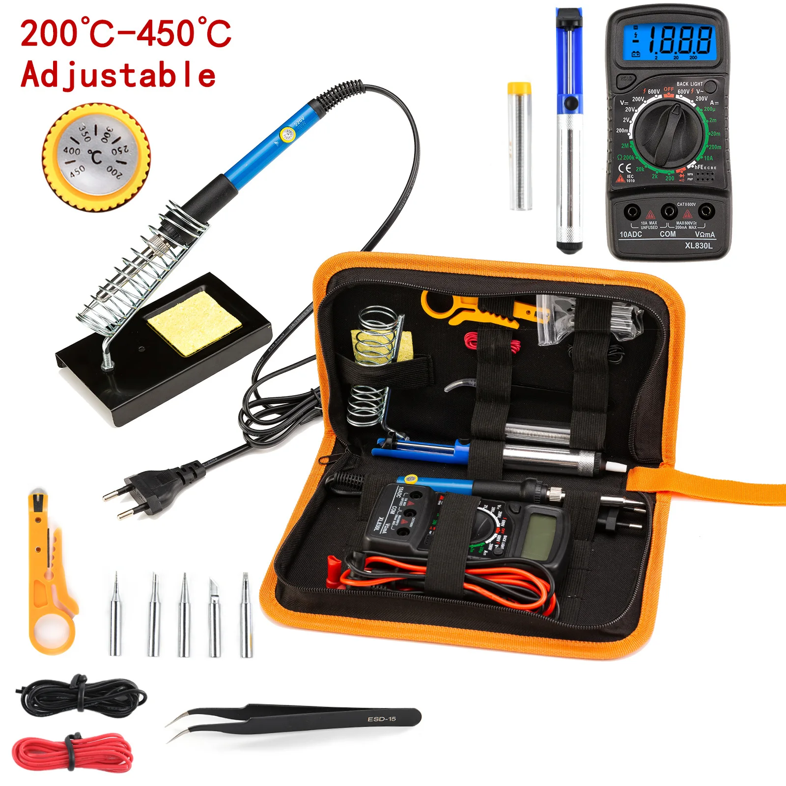 

60W Soldering Iron Kit 220V 110V Adjustable Temperature Soldering Iron Digital Multimeter Combination Kit